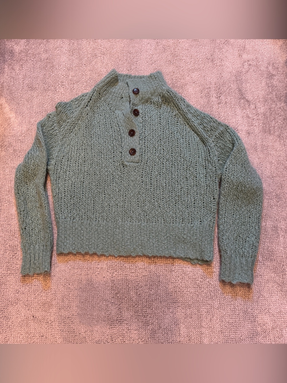 Everlane Aqua Button-Neck Chunky Knit Sweater